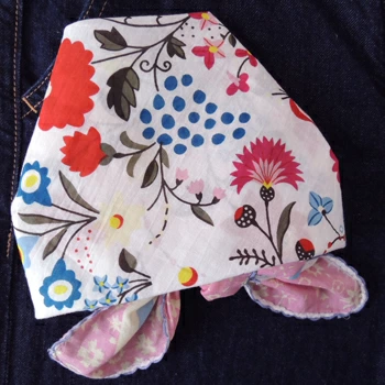 バンダナ インド綿100% ミックスフラワー ピンク ブルー  53cm×53cm